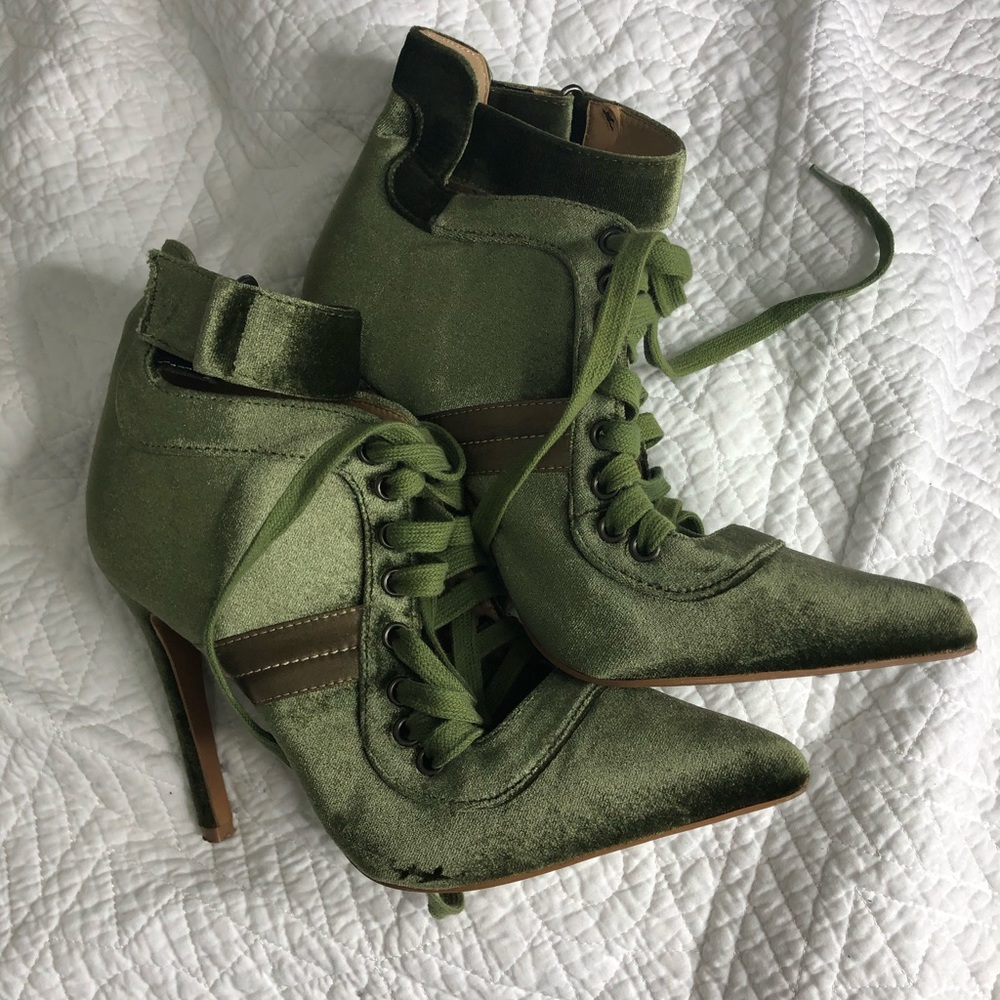 Olive Green Lace Up Heels